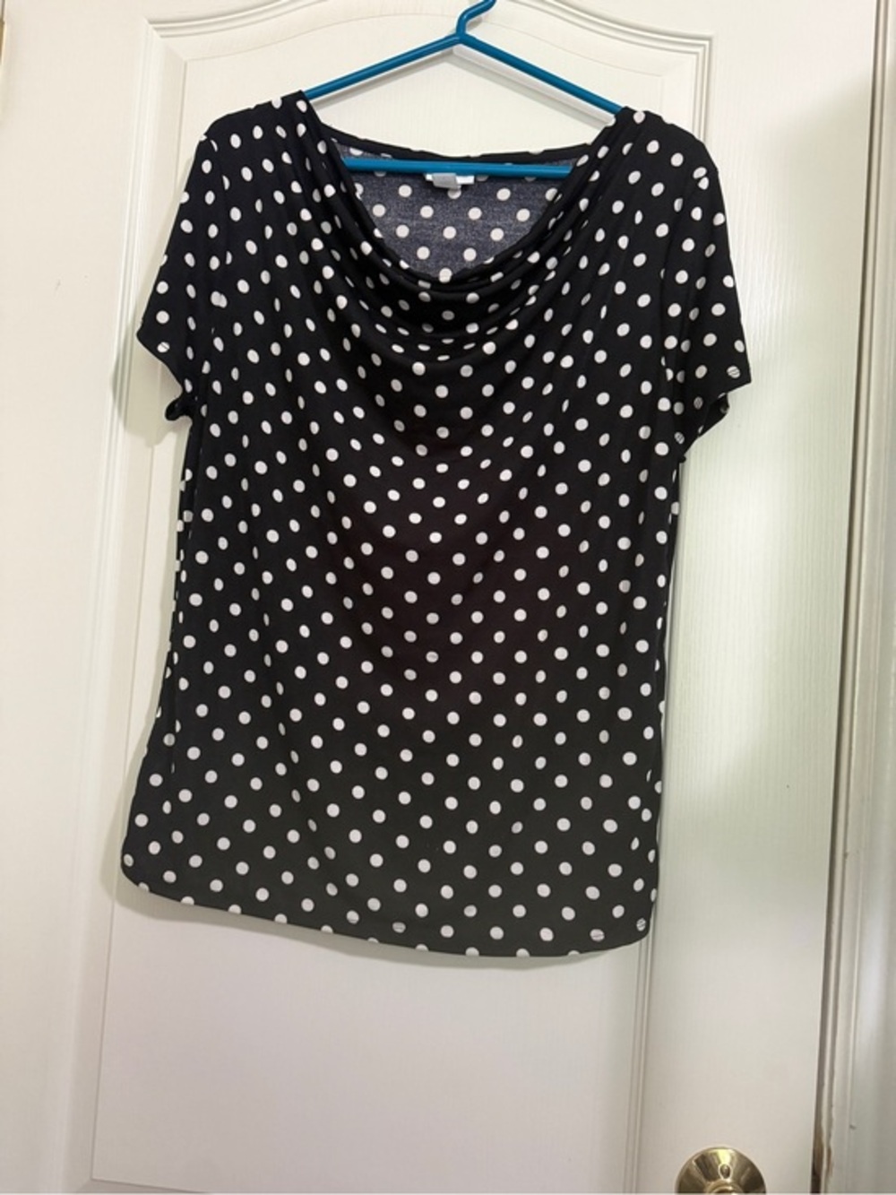 Jaclyn Smith Black and White Polka Dot Cowl Neck Short Sleeve Top